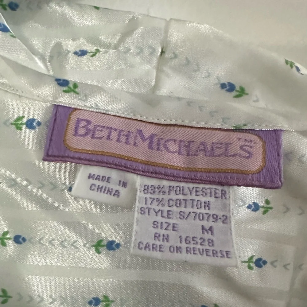 NWT Vintage Beth Michaels Satin Floral Print Nightgown Housedress Size Medium